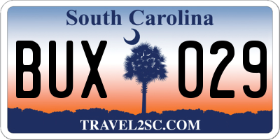 SC license plate BUX029
