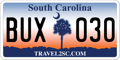 SC license plate BUX030