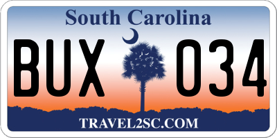 SC license plate BUX034