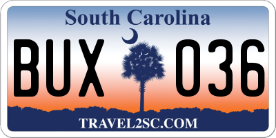 SC license plate BUX036