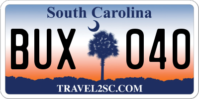 SC license plate BUX040