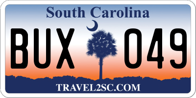 SC license plate BUX049
