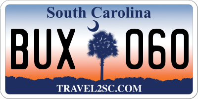 SC license plate BUX060