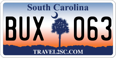 SC license plate BUX063
