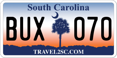 SC license plate BUX070