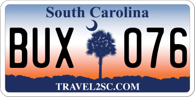SC license plate BUX076