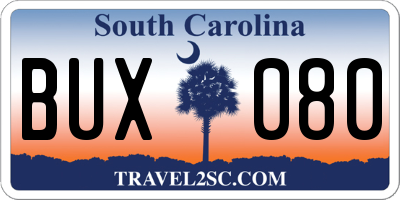 SC license plate BUX080