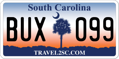SC license plate BUX099