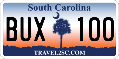 SC license plate BUX100