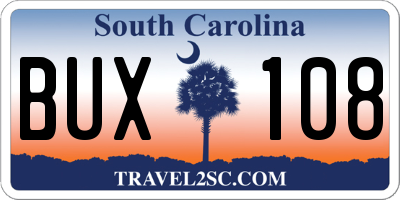 SC license plate BUX108