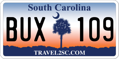 SC license plate BUX109