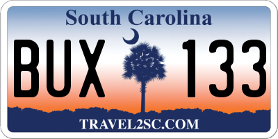 SC license plate BUX133