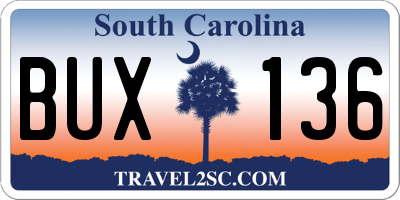 SC license plate BUX136