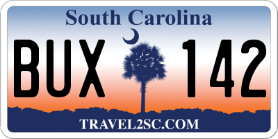 SC license plate BUX142