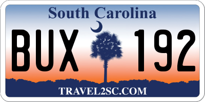 SC license plate BUX192