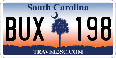SC license plate BUX198