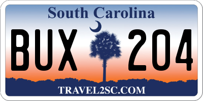 SC license plate BUX204