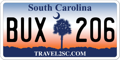 SC license plate BUX206