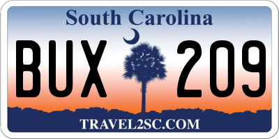 SC license plate BUX209
