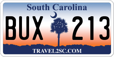 SC license plate BUX213