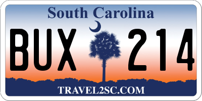 SC license plate BUX214