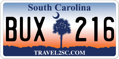 SC license plate BUX216