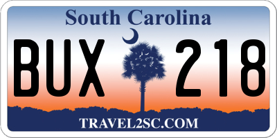 SC license plate BUX218