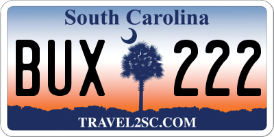 SC license plate BUX222