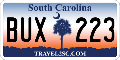 SC license plate BUX223