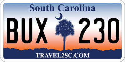 SC license plate BUX230