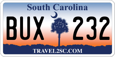 SC license plate BUX232