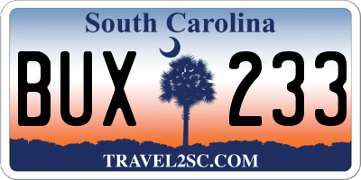 SC license plate BUX233