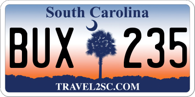 SC license plate BUX235