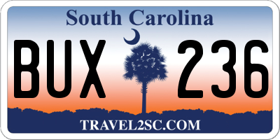SC license plate BUX236