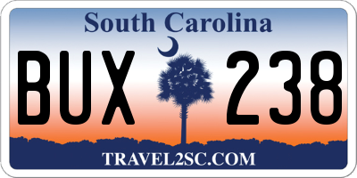 SC license plate BUX238