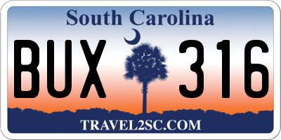 SC license plate BUX316