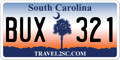 SC license plate BUX321