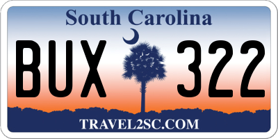 SC license plate BUX322