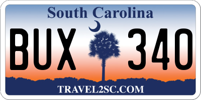 SC license plate BUX340