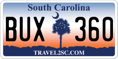 SC license plate BUX360