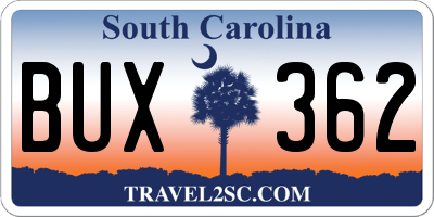 SC license plate BUX362