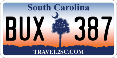 SC license plate BUX387