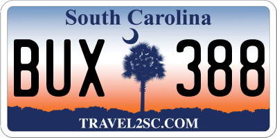 SC license plate BUX388