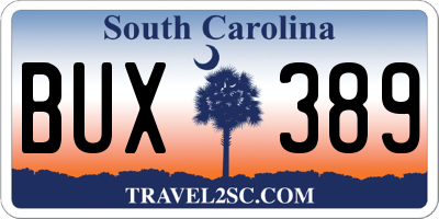 SC license plate BUX389