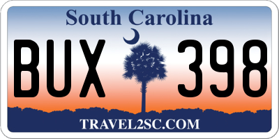 SC license plate BUX398