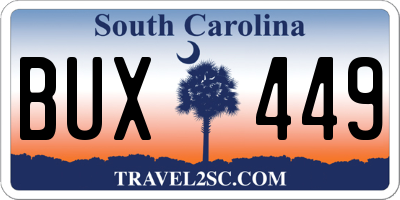 SC license plate BUX449
