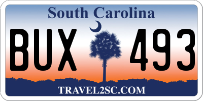 SC license plate BUX493