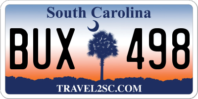 SC license plate BUX498