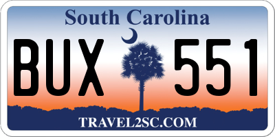 SC license plate BUX551