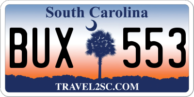 SC license plate BUX553